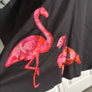 Black dress with Pink Flamingo Embroidery 3/4 sleeves zip back NWT XL